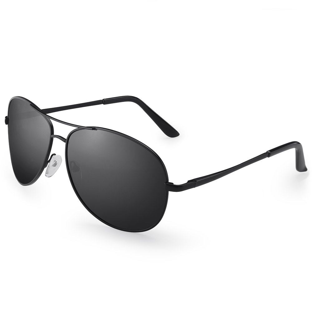 IALUKU Aviator Sunglasses Polarized for Men Classic Pilot Metal Frame UV400 (Black / Grey, 64mm)