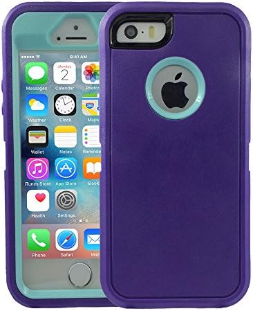 iPhone 5 SE case, OKASE iPhone 5S Hybrid Dual Layer Armor Heavy Duty [Original Retail Packaging] [Shockproof] [Built-in Screen Protector] Cover Case for Apple iPhone 5 5S SE (Purple on Cyan)