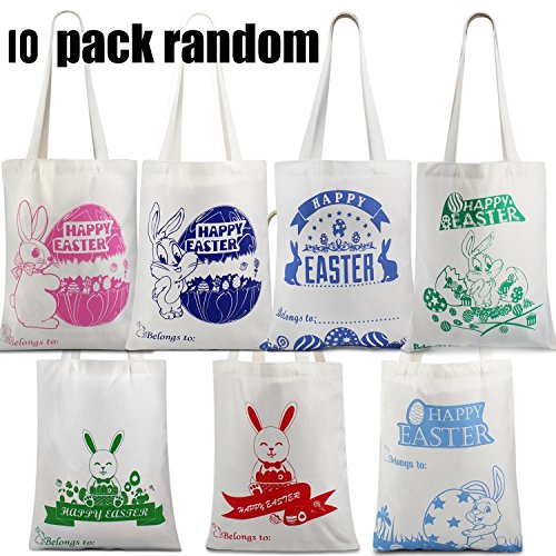 [HUGE SAVING LIMITED LEFT] 10 Pack Easter Bag Bunny Canvas Bag With Bunny Easter Egg Hunt Design Bag Carrying Eggs/Gifts for Easter Party,Bunny Cute Tote,Load Up To 65 Lb (Handbag-10Pack)