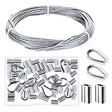 Canomo Cable Railing Kits Includes 1/16 inch x 33 Feet Stainless Steel Wire Rope Cable, 50 Pieces Aluminum Crimping Sleeves and 10 Pieces Stainless Steel Thimble for Railing,Decking, Picture Hanging