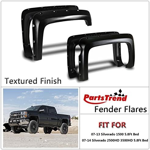 PartsTrend for 2007-2014 Chevy Silverado 1500 2500HD 3500HD 5.8FT Fender Flare Set Riveted Style Textured Matte Black