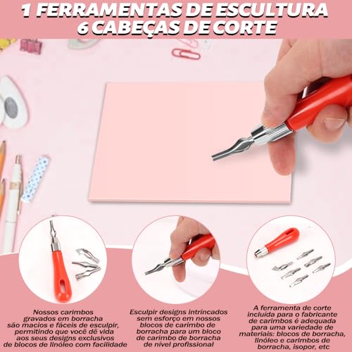 Kit de Entalhe de Carimbo de Borracha, Kit de Entalhe de Carimbo de Borracha de 12 Peças, Ferramentas de Borracha para Esculpir, Kit de Fabricação de Carimbos de Bloco de Borracha