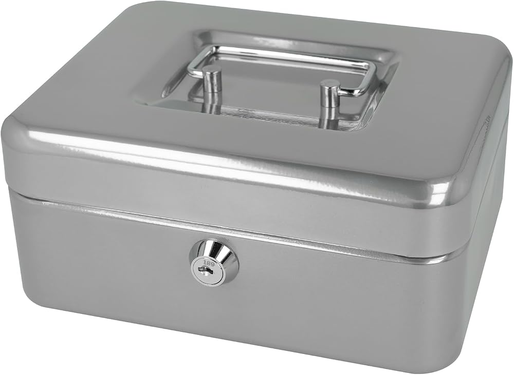 Westcott Lockable Cash Box 20 cm Steel 2 Keys Removable Tray Silver E-51001