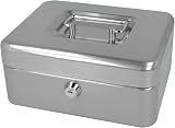 Westcott Lockable Cash Box 20 cm Steel 2 Keys Removable Tray Silver E-51001