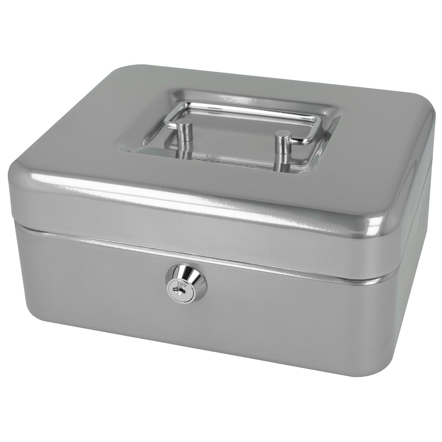 Westcott Lockable Cash Box (20 cm) Silver | Lockable cash box made of sheet steel with 2 keys | Removable coin tray with 3 compartments | E-51001 SILVER
