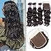 Unice 8A Grade Brazilian Natural Wave Hair 3 Bundles with Free Part Lace Closure 100% Virgin Human Hair Extensions Weave Natural Color (16 18 20+14'' Closure)
