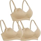 BAOMOSI 3PACK Womens Maternity Nursing Bra for Breastfeeding Comfort Seamless Padded Bras Beige XL