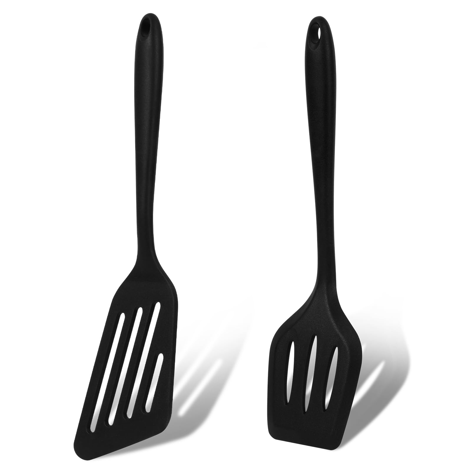 Vicloon Silicone Spatula, 2 Pcs Silicone Solid Turner, Non Stick Slotted Spatula Set, High Heat Resistant BPA Free Cooking Utensils, Black Silicone Spatula for Fish, Egg, Pancake - Silver