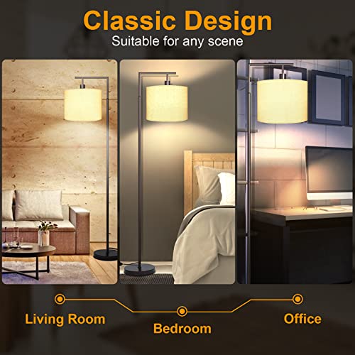 Floor Lamp for Living Room, Stepless Brightness & 4 Color Temperture Adjustable with Remote & Foot-swith Control Modern Standing Lamp with Lamp Shade for Bedroom, 9W LED Bulb Included