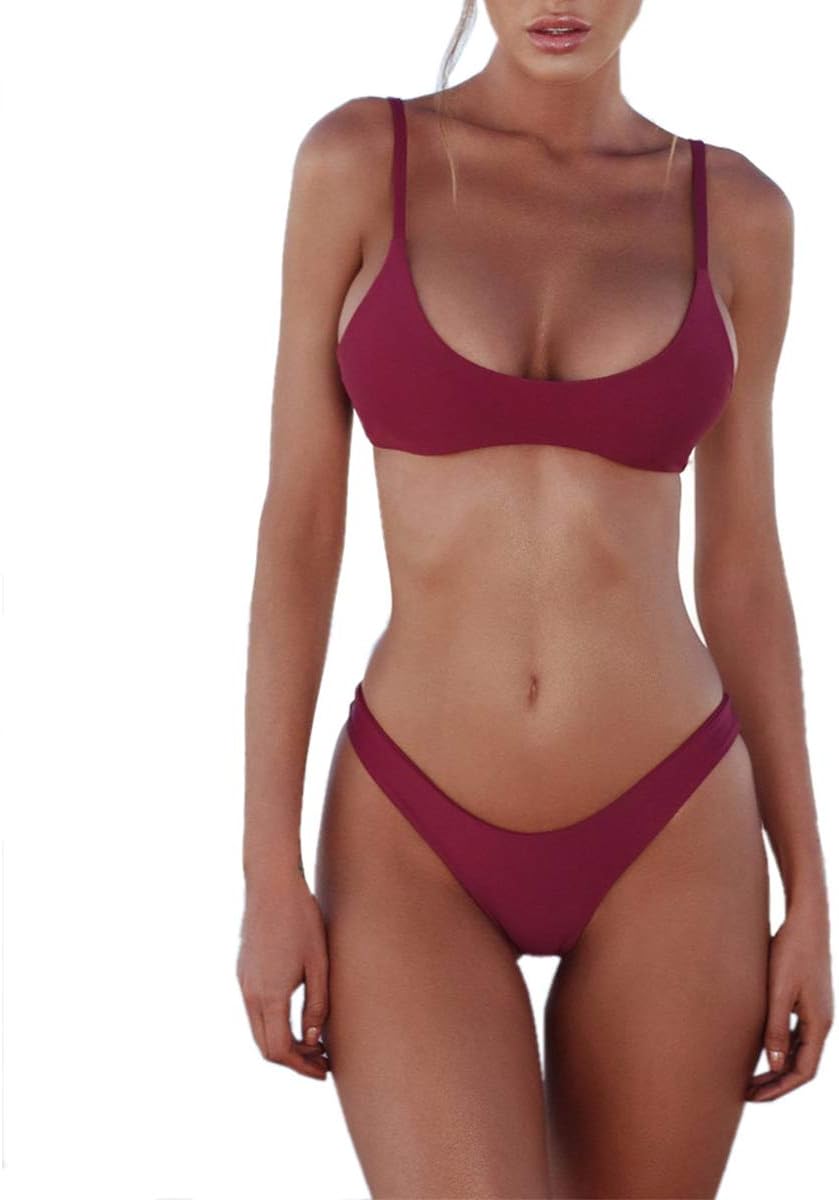 heekpekWomen's Sexy Bikini Sets Thong Bottom Triangle Bikinis Scoop Neck Top Two-Piece Bathing Suit Swimsuits Halter Swimwear
