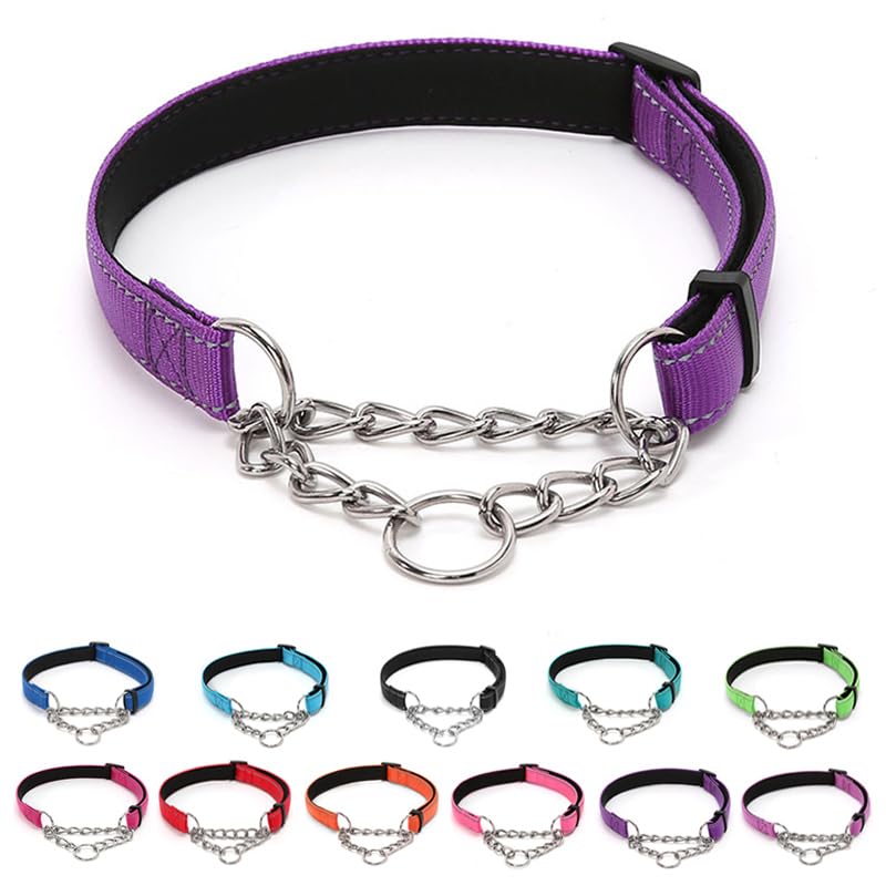 LOS ANDES Dog Choke Collar Martingale with Limited Chain, Soft Padded No Pull, Reflective Training Collars for Large, Medium and Small Dogs(M:Neck 35-55cm,Purple)
