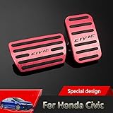 Great-luck aluminium alloy Pedal Coversï¼ŒAccelerator Pedals Brake Foot Pedal Pads with Rubber Pull Tabs 2 pieces(red) for Honda 10th Civic(2016-2019)