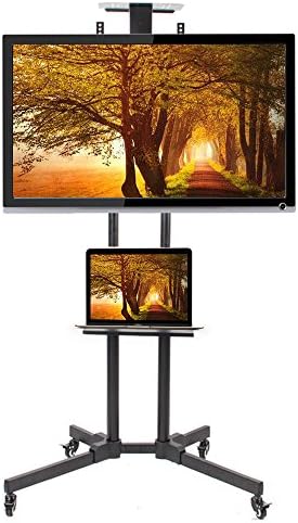 Witlucky Height Adjustable TV Cart Mobile Rolling TV Stand for 32"-65" Flat Screens with Lockable Wheels and AV Shelves