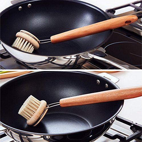 Comfysail 1PC Wooden Dish-washing Brush Hanging Dish Brush with Long Handle Cup Wok Brush Home Kitchen Cleaning Tool