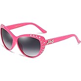 Giselle Cute Kids Retro Cat Eye Rhinestone Sunglasses for Teen Girls and Children Age 6-14