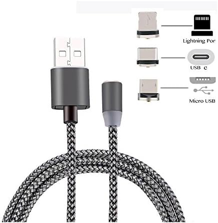 WECODO Magnetic Charging Cable 3FT Nylon Braided Lightning Type-C Micro USB Cable with LED Indicator 3-in-1 Charging Cord for iPhone 7/7 Plus/SE/6s/6/5 Samsung S8/S7/S6/S5 Huawei Mate 9