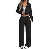 Verdusa Womens Sweatsuit Sets Two Piece Lounge Travel Sets Long Sleeve Button Down Crop Top and Straight Pants
