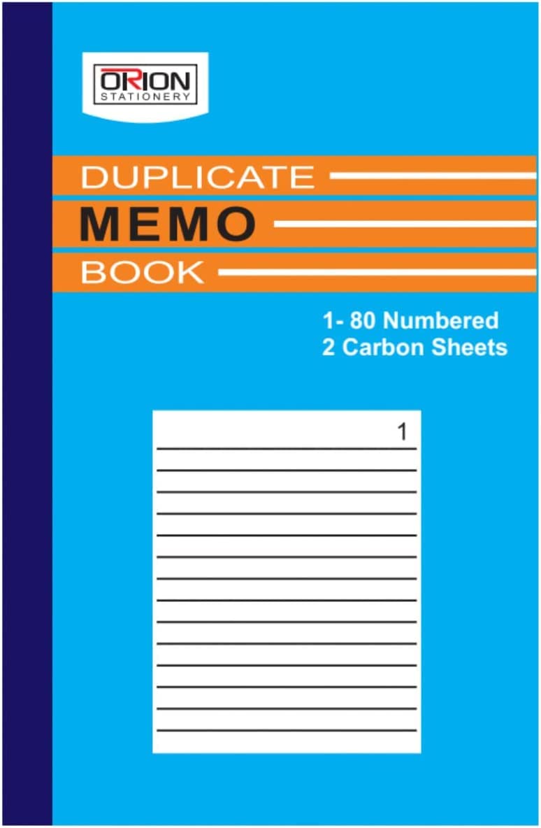 Duplicate Memo Book - Numbered 1-80 with 2 Sheets Carbon Paper Receipt (8 x 5 inch)
