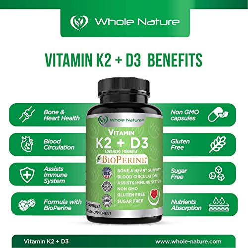 K2 D3 Vitamin Supplement with BioPerine Vegan Calcium Supplements