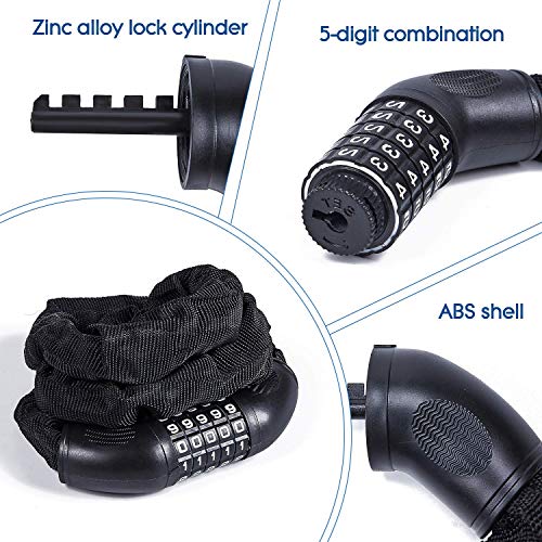 BIGLUFU Bike Lock/Chain Lock, 5Digit Resettable Combination 100cm/3.3