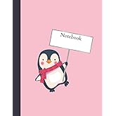 Cute Pink Penguin Notebook, Journal, Notepad (8.5x11, 120 White Lined Pages)