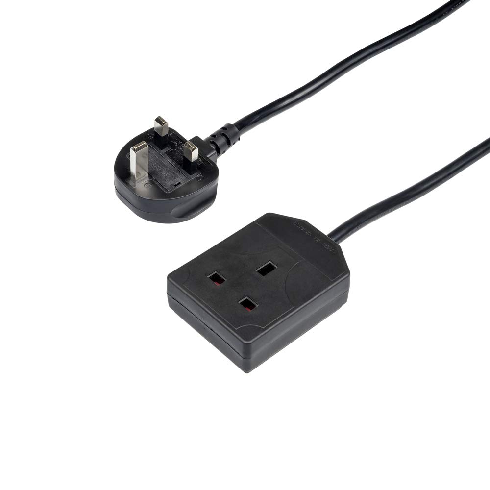 Invero® 1 Way Gang Single Socket Power Mains Extension Lead Cable 20M Metre British Approved 13A Amps - Black