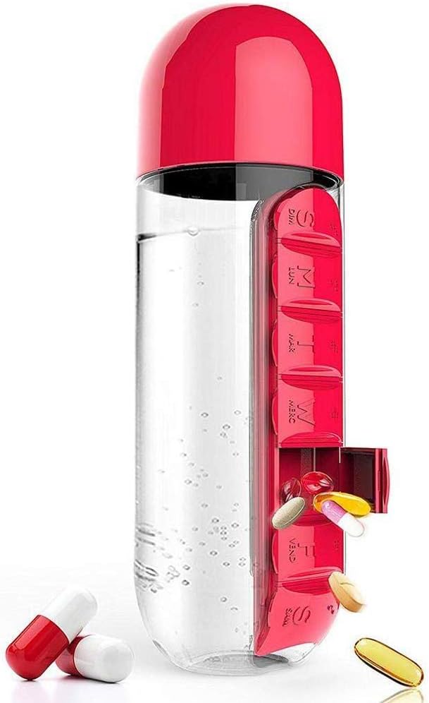 Macabolo 2 in 1 Portable Water Bottle with Pill Box Organizer 7 Days Planner Box Travel Medication Cases Containers (600ml) - Image 5