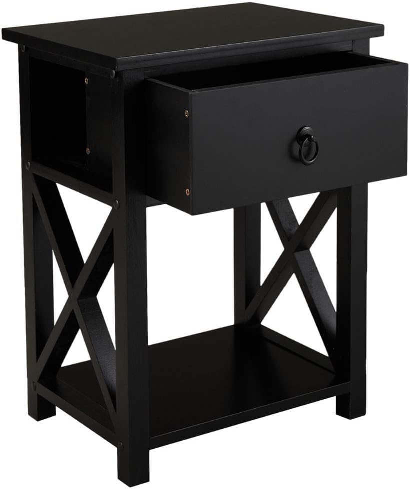 Home Kitchen Nightstands Black Night Stand Set Of 2 Shaped Nightstand With Drawer And Storage Shelf Jaxsunny End Table Side Table Wooden X