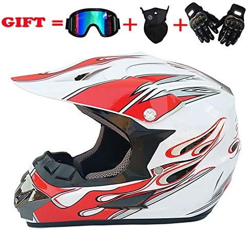 Adult Off-Road Motorcycle MX Helmet Dirt Bike Motocross ATV VCAN Scrambler Enduro Moped Motorbike Helmets DOT Certified with Gloves Goggles And Mask(4 Pieces Set),XL(61~62cm)