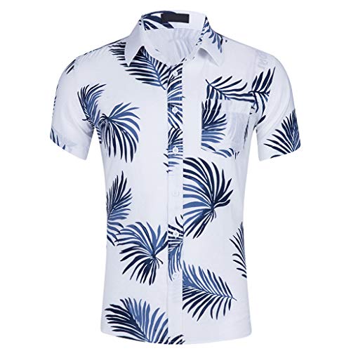 Amacok Men's Hawaiian Shirt Short Sleeve Shirt Summer Beach Party Flower Shirt Holiday Casual Shirts (White, L) - Thumbnail 6