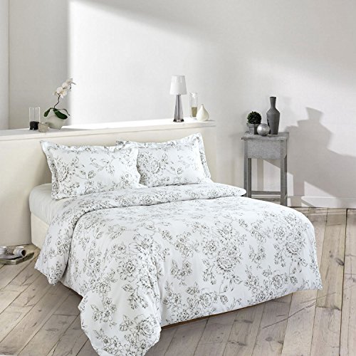 White Floral Duvet Cover Set, Vintage Flowers Pattern Printed, Soft Microfiber Bedding with Zipper Closure (3pcs, King Size)