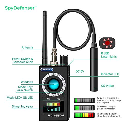 Craftronic SpyDefender Anti RF Spy Detector & Hidden Camera Finder | GSM & GPS Tracking Signal 3 Detection Magnetic Field | Security & Privacy Protection Office, Hotels Room, Airbnb (2020 Version)