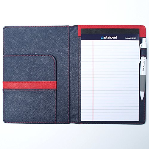 AHZOA 3 Pockets A5 Size Memo Padfolio S7 with Mechanical Pencil , Including 5 X 8 Inch Legal Writing Pad, Synthetic Leather Handmade 6.3 X 8.78 Inch Notepad Clipboard Holder (navy) - Thumbnail 3