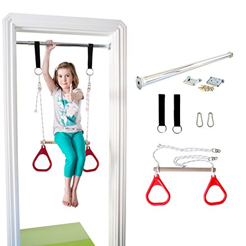 Indoor Swing by DreamGYM | Trapeze Bar and Gymnastic Rings Combo for Doorway Gym