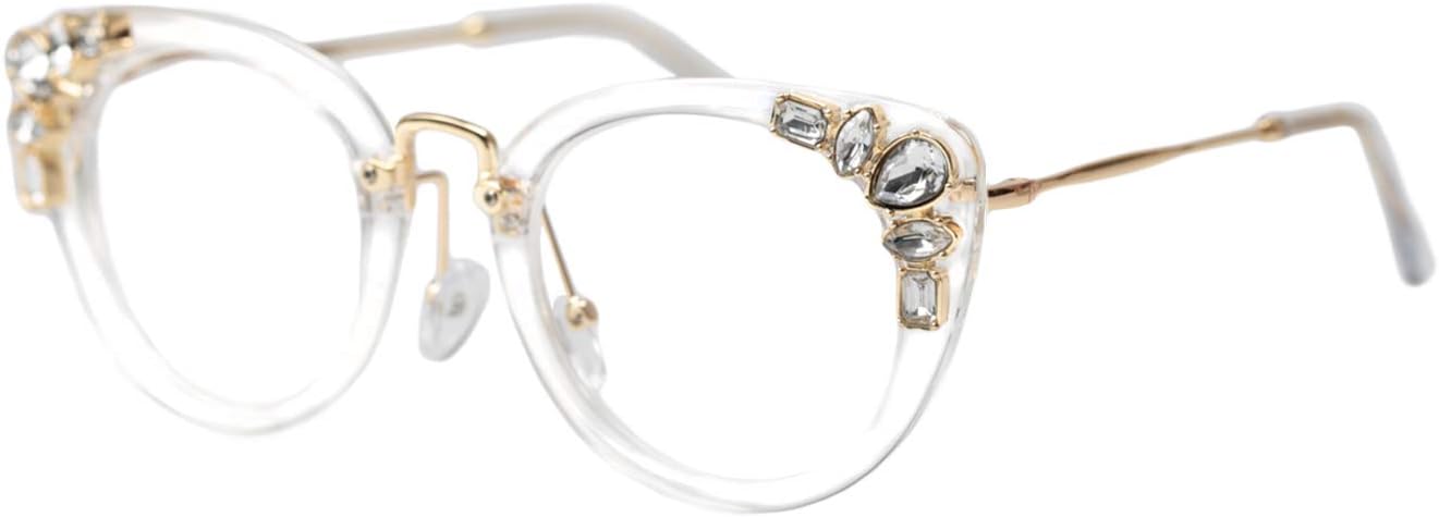 SOOLALA Womens Luxurious Colorful Rhinestone Cateye Reading Glasses Eyeglass Frame