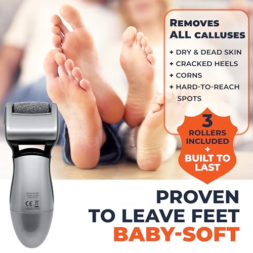 Electric Callus Remover for Feet: Best Pedicure Tools for Men by Own Harmony with 3 Rollers (Powerful), Electronic Pedi Spa Foot File Care - Perfect for Hard, Cracked, Dry, Dead Skin (USB Cable)