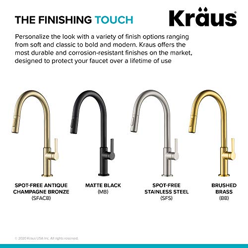 KRAUS OLETTO SINGLE HANDLE PULL DOWN KITCHEN FAUCET IN SPOT-FREE BRUSHED BRASS, KPF-2820BB