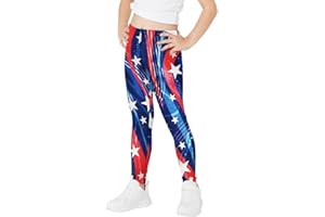Eciodci Girl's American Flag Leggings USA 4th of July Patriotic Stripes Pants High Waist Soft Stretchy Tights for Girls