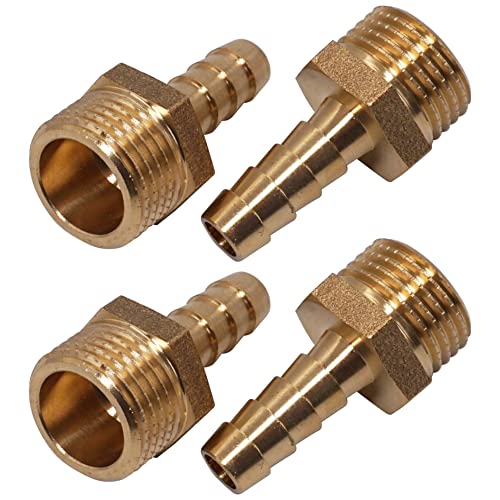 SKIR'CO 4 pcs Male Thread Barb Brass Fitting 1/2" x 10 mm, Hose Barbed Adapter, Hose Tail Connector, BSP Thread