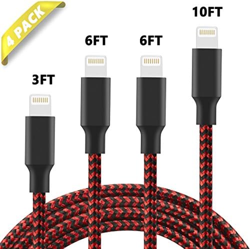 Xpener Lightning Cable, iPhone Charger 4Pack [ 3FT 6FT 6FT 10FT ] Nylon Braided 8 Pin Lightning to USB Charger for iPhone X/iPhone 8/8 Plus/7/7 Plus/6s/6s Plus/6/6 Plus/iPad