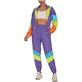 UOUA Women's Color Block 2 Piece 80s 90s Outfits Long Sleeve Windbreaker Jacket Tracksuit Set
