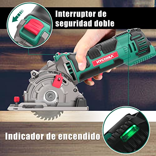 HYCHIKA Mini Manual Circular Saw 500 W 4500 rpm, 3 Saw Blades of 30T, 36T and Diamond, Ideal for Cutting Tiles, Madeira, Macio Metal, Plastic