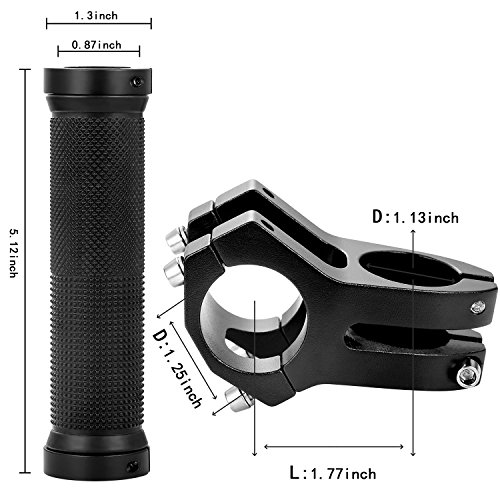 PGMJ Aluminum Alloy 31.8 Stem 45mm Bike Stem Mountain Bike Stem Short BMX Parts Road Bike, Bicycle, BMX, MTB, Fixie Gear, Cycling Short Handlebar Stem and 1 Pair Bike Handle Bar Grips (Black)