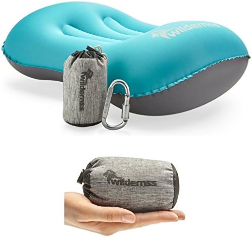 Inflatable Camping Pillow + Ultralight Stuff Bag + Screw Locking Carabiner for Hanging Lightweight Stuff - Excellent Choice for Camping, Travel, Go Bags, Hiking Essentials or Backpacking Gear (Blue)