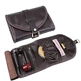 Traditional Brown Genuine Leather Tobacco Smoking Pipe Pouch Bag Organize Case Pipe Tool lighter Holder Pocket for 2 Pipe (black-brown)