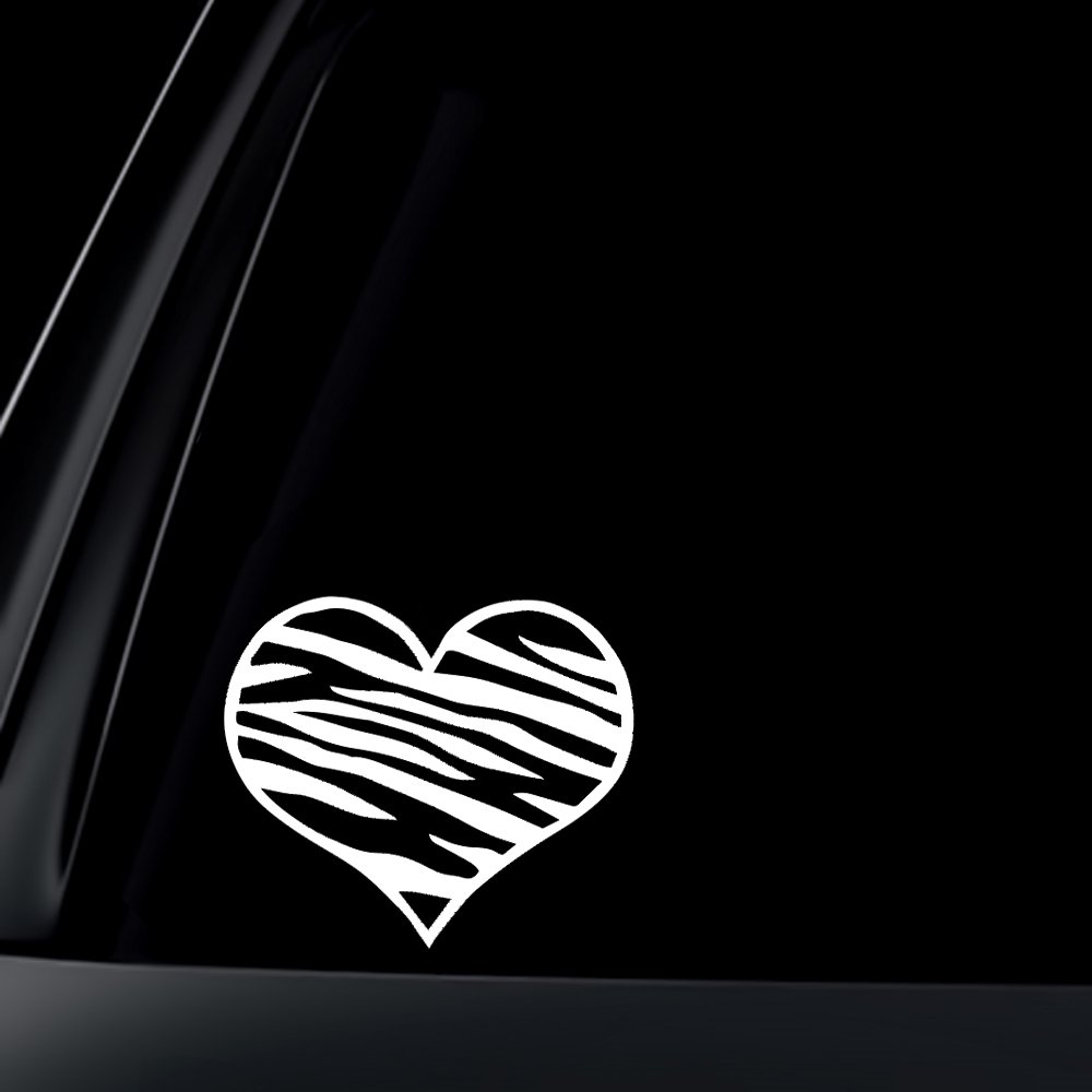 Zebra Print Heart Car Decal / Sticker, 5" Automotive