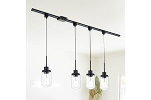 MILUCES H Track Lights H-Type Track Lighting Pendants 4-Pack Kitchen Light Fixtures Ceiling Hanging, Include H Track Floating Canopy Connector and 39.4 Inches H Type Track Rail, Clear Glass