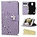 S5 Case, Samsung Galaxy S5 Case - Mavis's Diary 3D Handmade Wallet Bling Crystal Diamonds Butterfly Fashion Embossed Floral Premium PU Leather with Wrist Strap Card Slots Magnetic Clasp Cover - Violet