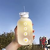 JZSMY 480ml Milk Juice Cute Water Bottle with Scale 2 Lids Little daisy Matte Portable Water Cup Grass Bottles Creative Handy Cup（4 Flowers）