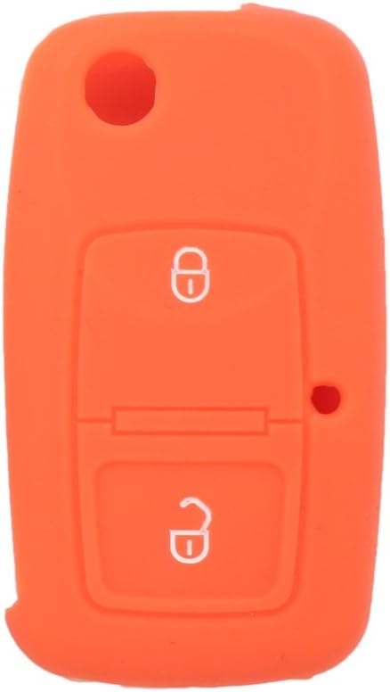 BROVACS Silicone Cover Protector Case Holder Skin Jacket Compatible with VOLKSWAGEN Passat Golf Bora Touran Polo 2 Button Flip Remote Key Fob CV9805 Orange
